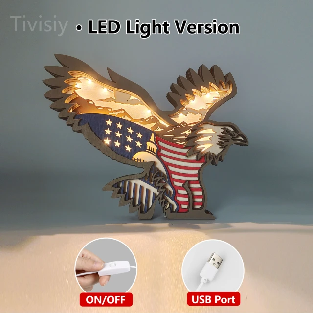 American Flag Eagle Wooden Night Light,Patriotic Art Best for Home Decor or Office Decor